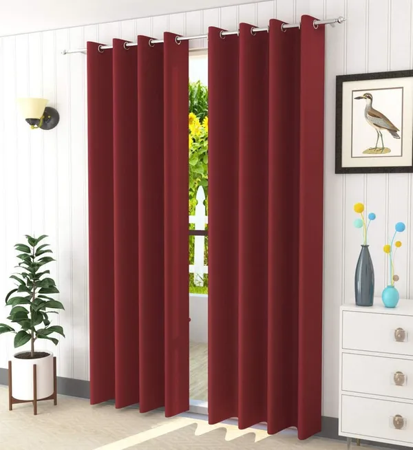 Pack_Of_2,_Maroon,_Solid__Polyester_Semi_Transparent_Curtain