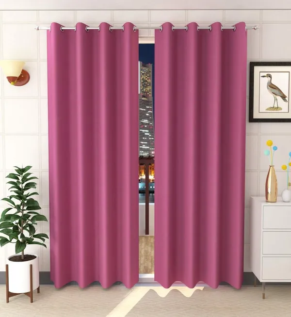 Pack_Of_2,_Pink,_Solid__Polyester_Semi_Transparent_Curtain