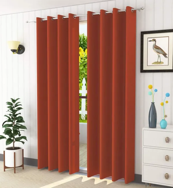 Pack_Of_2,_Orange,_Solid__Polyester_Semi_Transparent_Curtain