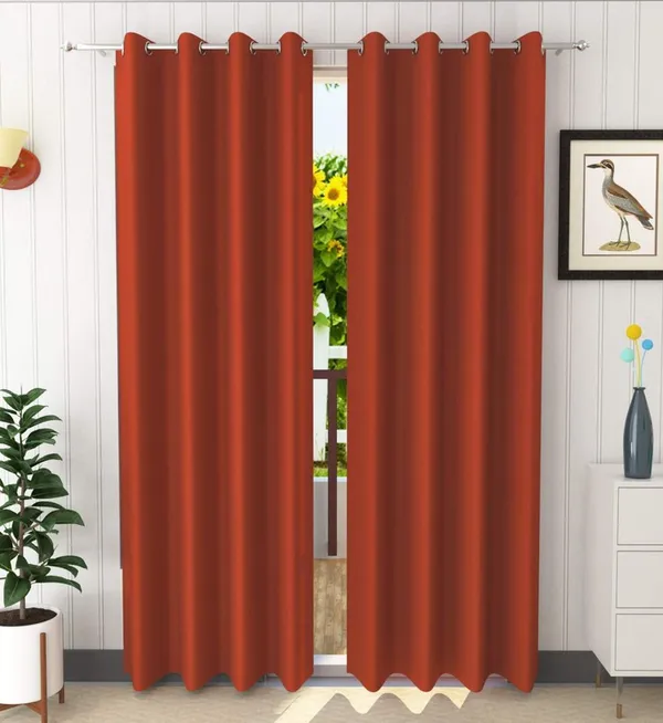 Pack_Of_2,_Orange,_Solid__Polyester_Semi_Transparent_Curtain