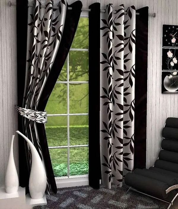 Pack_Of_2,_Black,_Printed__Polyester_Semi_Transparent_Curtain