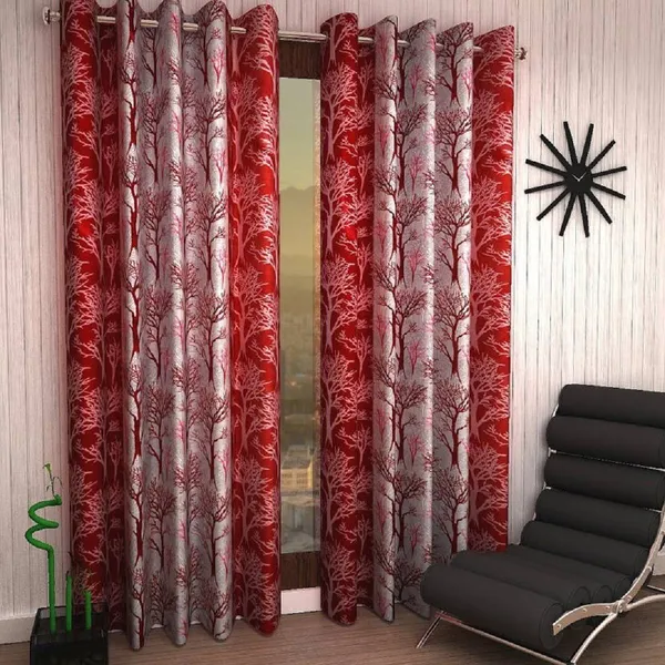 Pack_Of_2,_Red,_Floral__Wacky_153_cm_5_ft_Polyester_Semi_Transparent_Window_Curtain