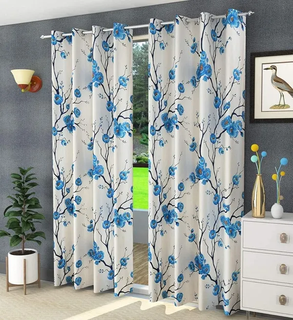 Pack_Of_2,_Blue,_Floral__Polyester_Semi_Transparent_Curtain
