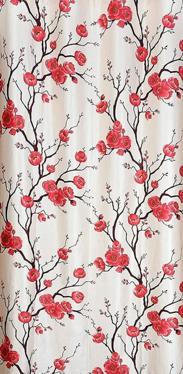 Pack_Of_2,_Red::White,_Floral__Polyester_Semi_Transparent_Curtain