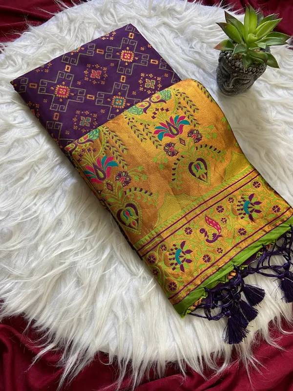 Premium_Soft_Paithani_Silk_sarees_With_Beautiful_Weaving_Pattern_With_Attractive_Rich_Pallu_And_Border_And_Weaving_Blouse_With_Tassels