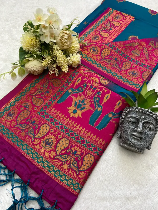 Premium_Soft_Paithani_Silk_sarees_With_Beautiful_Weaving_Pattern_With_Attractive_Rich_Pallu_And_Border_And_Weaving_Blouse_With_Tassels