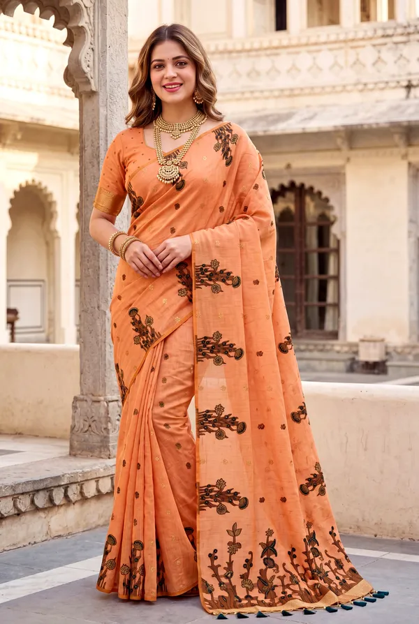 Amrusha_Orange_–_Floral_Pallu_Wedding_Special_|_Premium_Soft_Muga_Cotton_Saree_with_Colourful_Resham_Weaving_Flower_Design_Pallu