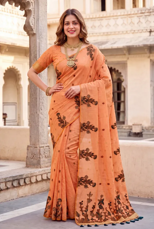 Amrusha_Orange_–_Floral_Pallu_Wedding_Special_|_Premium_Soft_Muga_Cotton_Saree_with_Colourful_Resham_Weaving_Flower_Design_Pallu