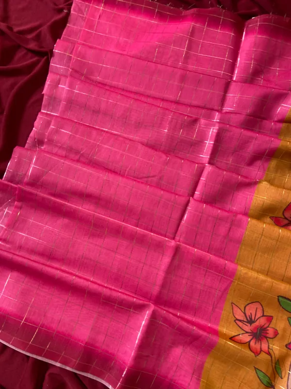 Baani_Pink_–_Navratri_Special_|_Soft_Semi_Tussar_Silk_Saree_with_Digital_Print,_Border_&_Contrast_Print_Blouse_with_Tassels