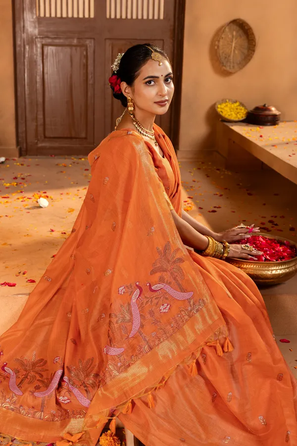 Kashish_Orange_–_Alluring_Wedding_Special_|_Premium_Soft_Muga_Cotton_Saree_with_Colourful_Resham_Weaving_Peacock_Design_Pallu