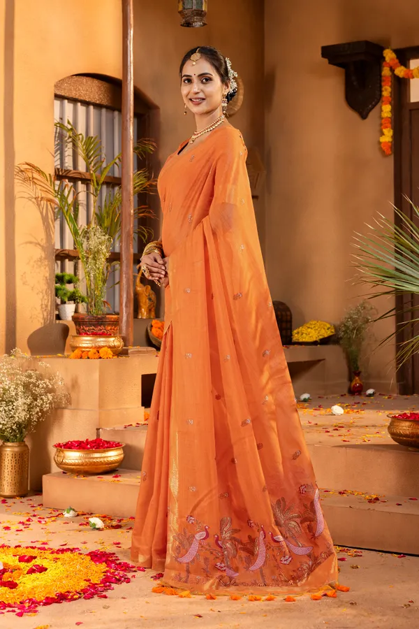 Kashish_Orange_–_Alluring_Wedding_Special_|_Premium_Soft_Muga_Cotton_Saree_with_Colourful_Resham_Weaving_Peacock_Design_Pallu