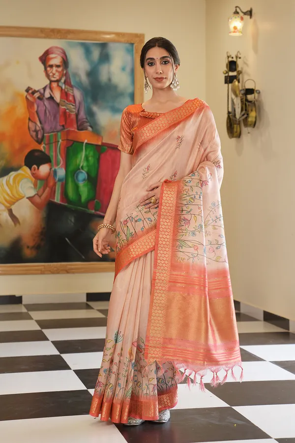Soft_Tissue_Silk_sarees_with_Beautiful_Digital_Print_With_Attractive_Border_&_Rich_Pallu_With_Sequence_And_Contrast_Print_Blouse_With_Tassels