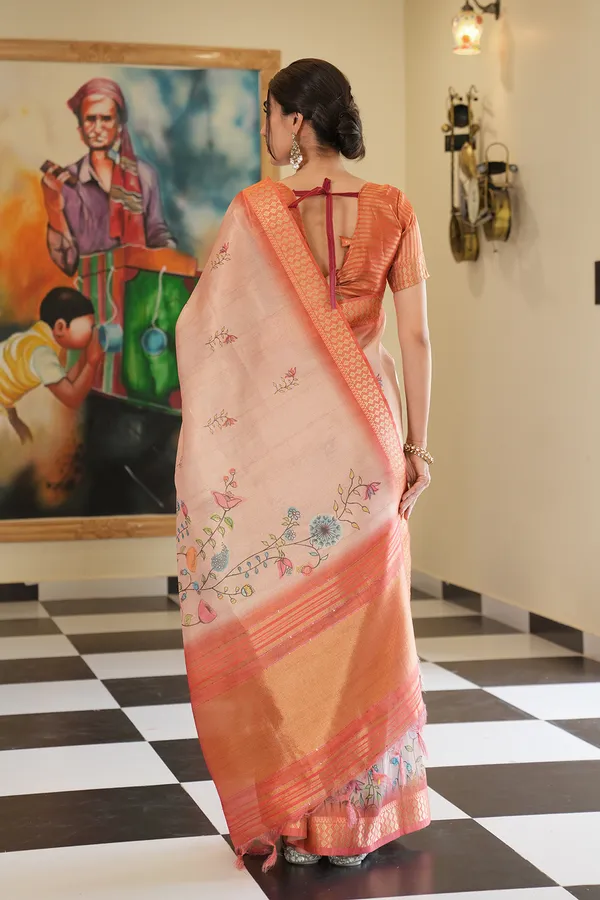 Soft_Tissue_Silk_sarees_with_Beautiful_Digital_Print_With_Attractive_Border_&_Rich_Pallu_With_Sequence_And_Contrast_Print_Blouse_With_Tassels