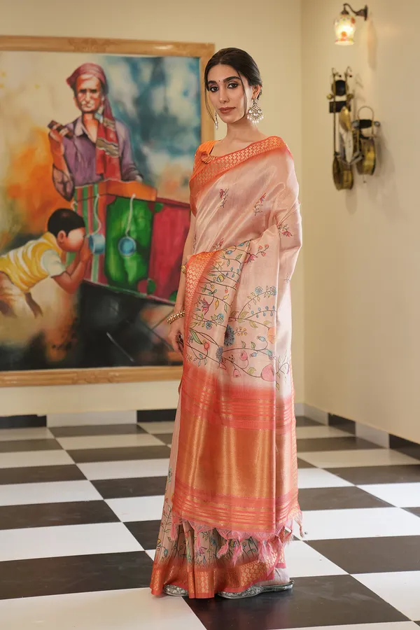 Soft_Tissue_Silk_sarees_with_Beautiful_Digital_Print_With_Attractive_Border_&_Rich_Pallu_With_Sequence_And_Contrast_Print_Blouse_With_Tassels