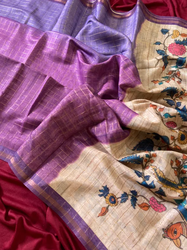 Soft_Semi_Tussar_Silk_sarees_with_Beautiful_Digital_Print_With_Attractive_Border_And_Contrast_Print_Blouse_With_Tassels