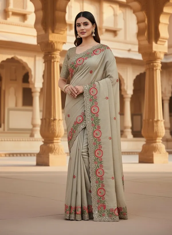 Heavy_Tussar_Silk_sarees_with_Beautiful_Embroidery_&_Sequence_Work_With_Attractive_Cutwork_Border_And_Heavy_Embroidery_&_Sequence_Work_Running_Blouse
