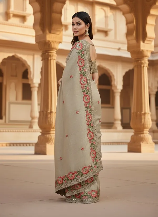 Heavy_Tussar_Silk_sarees_with_Beautiful_Embroidery_&_Sequence_Work_With_Attractive_Cutwork_Border_And_Heavy_Embroidery_&_Sequence_Work_Running_Blouse