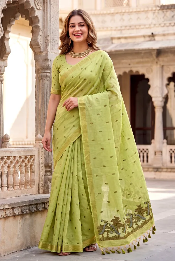 Kashish_2_Green_–_Alluring_Wedding_Special_|_Premium_Soft_Muga_Cotton_Saree_with_Colourful_Resham_Weaving_Peacock_Design_Pallu