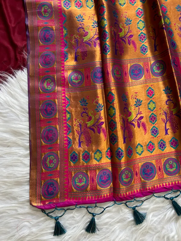 Premium_Soft_Paithani_Silk_sarees_With_Beautiful_Weaving_Pattern_With_Attractive_Rich_Pallu_And_Border_And_Weaving_Blouse_With_Tassels