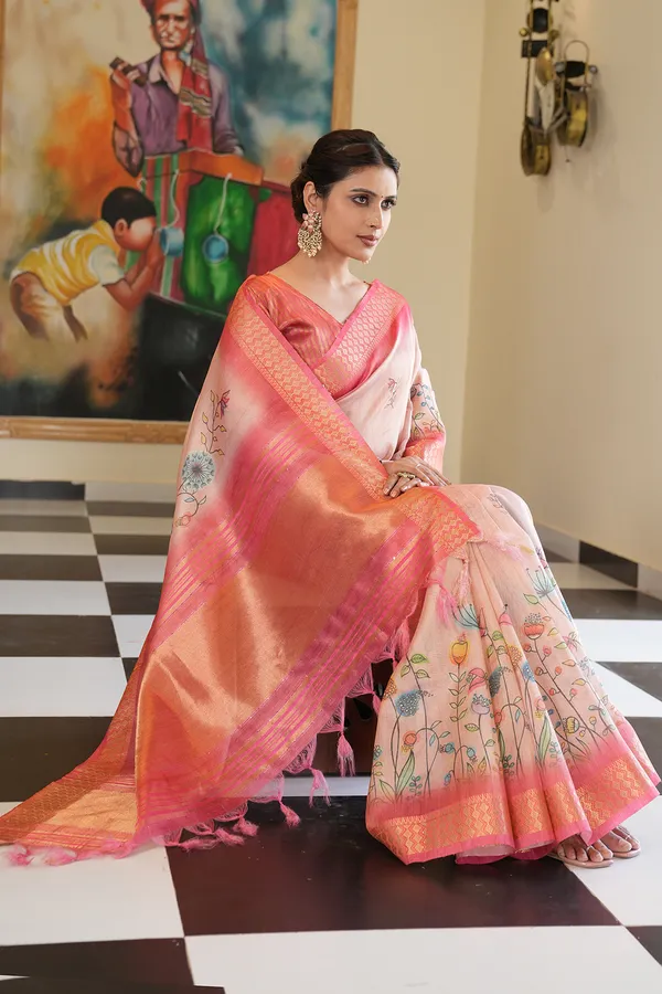 Aarohi_Pink_–_Rising_Diwali_Special_|_Soft_Tissue_Silk_Saree_with_Digital_Print,_Border_&_Rich_Pallu,_Sequence_&_Contrast_Print_Blouse_with_Tassels