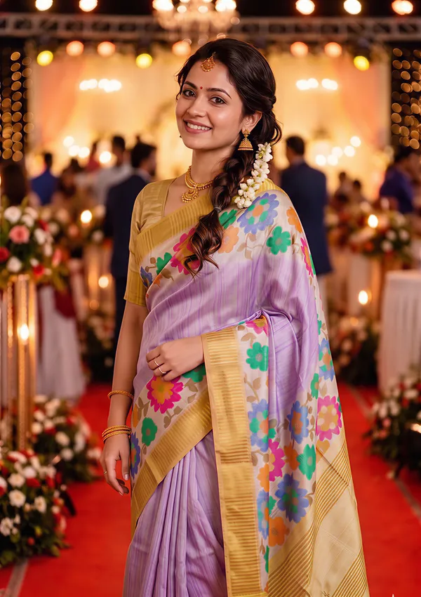Aashvika_Purple_–_Navratri_Special_|_Soft_Tussar_Silk_Saree_with_Digital_Print,_Border_&_Contrast_Print_Blouse_with_Tassels