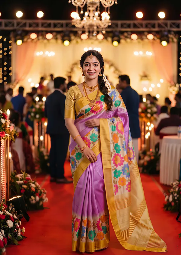 Aashvika_Purple_–_Navratri_Special_|_Soft_Tussar_Silk_Saree_with_Digital_Print,_Border_&_Contrast_Print_Blouse_with_Tassels