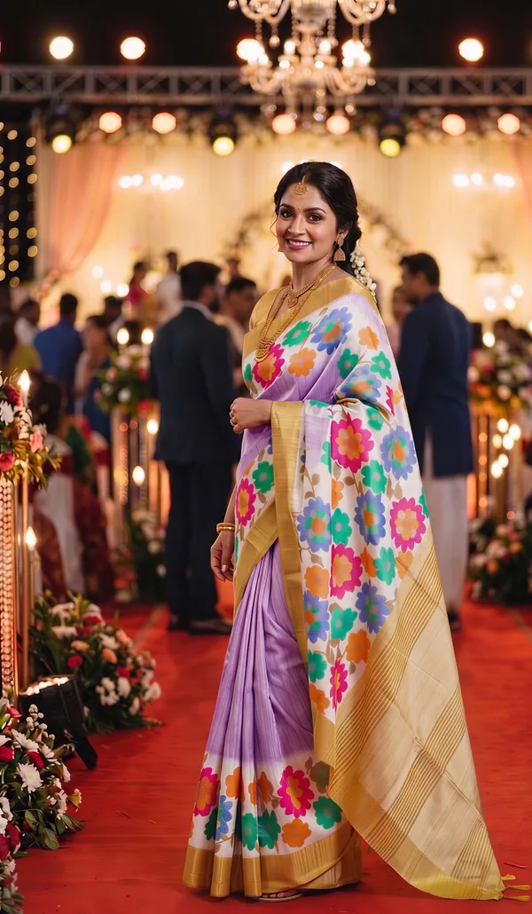 Aashvika_Purple_–_Navratri_Special_|_Soft_Tussar_Silk_Saree_with_Digital_Print,_Border_&_Contrast_Print_Blouse_with_Tassels