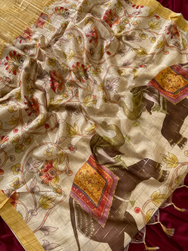 Chandrika_Yellow_–_Moonlit_Diwali_Special_|_Soft_Semi_Tussar_Silk_Saree_with_Digital_Print,_Border_&_Contrast_Print_Blouse_with_Tassels