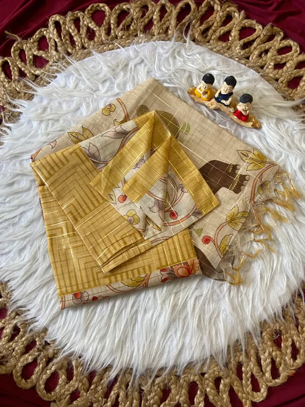Chandrika_Yellow_–_Moonlit_Diwali_Special_|_Soft_Semi_Tussar_Silk_Saree_with_Digital_Print,_Border_&_Contrast_Print_Blouse_with_Tassels