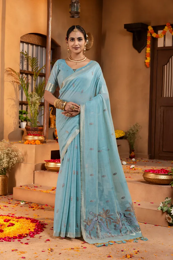 Kashish_Sky_Blue_–_Alluring_Wedding_Special_|_Premium_Soft_Muga_Cotton_Saree_with_Colourful_Resham_Weaving_Peacock_Design_Pallu