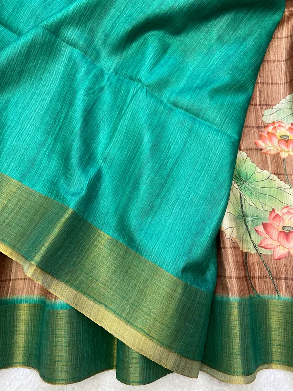 Avanti_Coffee_Brown_–_Regal_Aesthetic_Edit_for_You_|_Soft_Tussar_Silk_Saree_with_Print,_Border_&_Contrast_Print_Blouse_with_Tassels