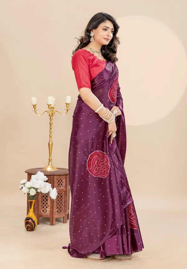 Soft_Chinon_Silk_sarees_with_Beautiful_Bandhani_Print_With_Attractive_Handwork_And_Mono_Fabric_Blouse_With_Tassels_in_new_styles_n_new_look