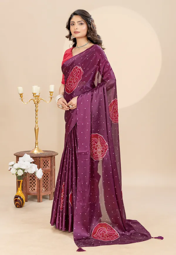Soft_Chinon_Silk_sarees_with_Beautiful_Bandhani_Print_With_Attractive_Handwork_And_Mono_Fabric_Blouse_With_Tassels_in_new_styles_n_new_look