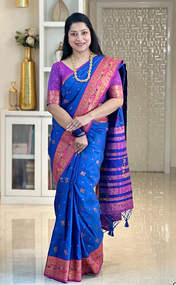Premium_Soft_Paithani_Silk_sarees_With_Beautiful_Weaving_Pattern_With_Attractive_Rich_Pallu_And_Border_And_Weaving_Blouse_With_Tassels