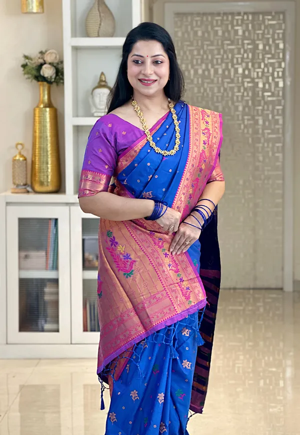 Premium_Soft_Paithani_Silk_sarees_With_Beautiful_Weaving_Pattern_With_Attractive_Rich_Pallu_And_Border_And_Weaving_Blouse_With_Tassels