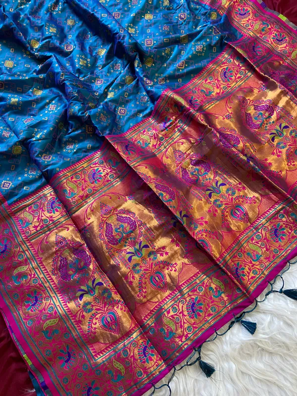 Premium_Soft_Paithani_Silk_sarees_With_Beautiful_Weaving_Pattern_With_Attractive_Rich_Pallu_And_Border_And_Weaving_Blouse_With_Tassels