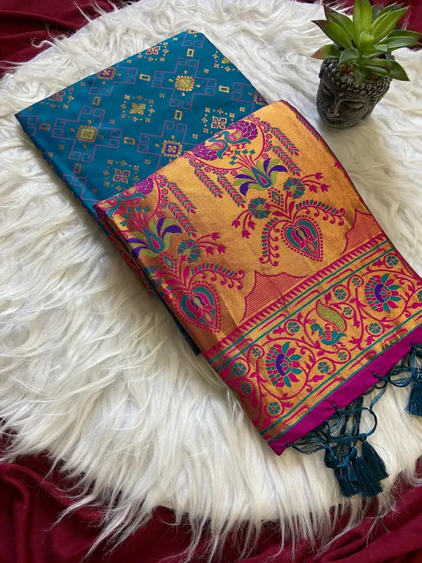Premium_Soft_Paithani_Silk_sarees_With_Beautiful_Weaving_Pattern_With_Attractive_Rich_Pallu_And_Border_And_Weaving_Blouse_With_Tassels