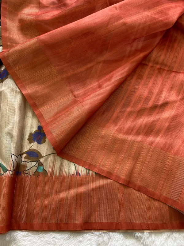Soft_Tussar_Silk_sarees_with_BeautifulDigital_Print_With_Attractive_Pallu_&_Zari_Border_And_Contrast__Digital_Print_Blouse_With_Tassels