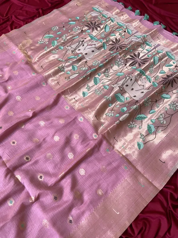 Pallavi_Neon_Pink_–_Cow_Pallu_Wedding_Special_|_Premium_Soft_Muga_Cotton_Paithani_Saree_with_Colourful_3D_Woven_Cow_Design_Pallu