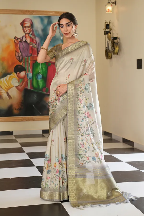 Soft_Tissue_Silk_sarees_with_Beautiful_Digital_Print_With_Attractive_Border_&_Rich_Pallu_With_Sequence_And_Contrast_Print_Blouse_With_Tassels
