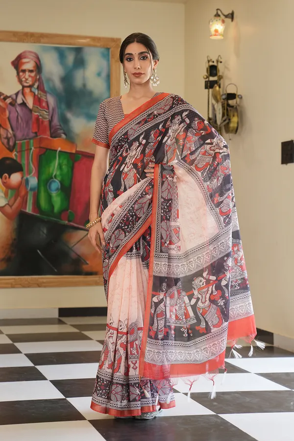 Radha_Rani_Red_–_Zari_Line_Aesthetic_Edit_for_You_|_Soft_Chanderi_Cotton_Saree_with_Digital_Print,_Zari_Line_Saree_&_Digital_Print_Blouse_with_Tassels