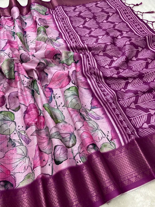 Soft_Kota_sarees_with_Beautiful_Print_With_Attractive_Pallu_And_Contrast_Print_Blouse_With_Tassels