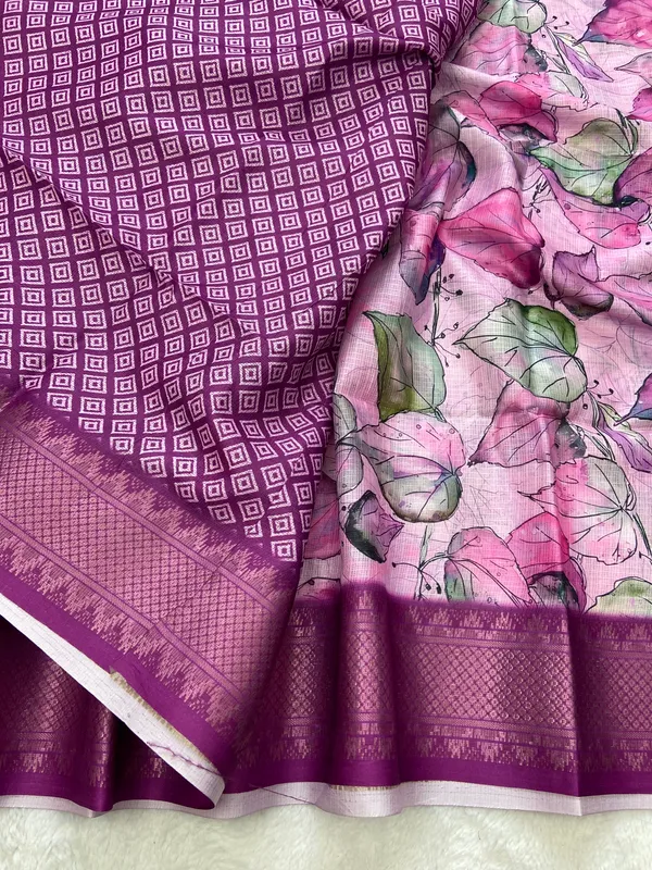 Soft_Kota_sarees_with_Beautiful_Print_With_Attractive_Pallu_And_Contrast_Print_Blouse_With_Tassels