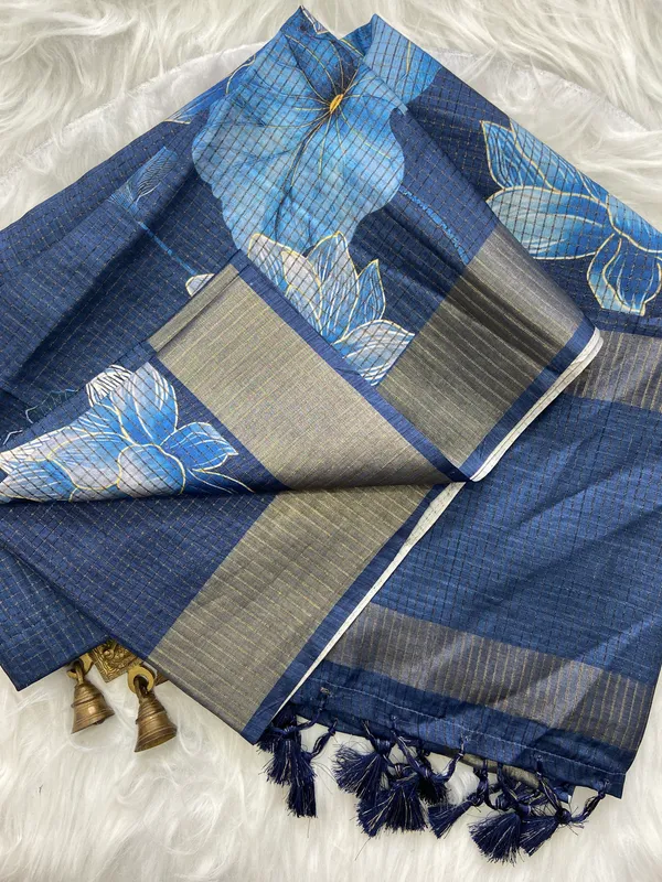 Suhasini_Blue_–_Smiling_Aesthetic_Edit_for_You_|_Soft_Tussar_Silk_Saree_with_Digital_Print,_Checks_Design_Saree_&_Digital_Print_Blouse_with_Tassels