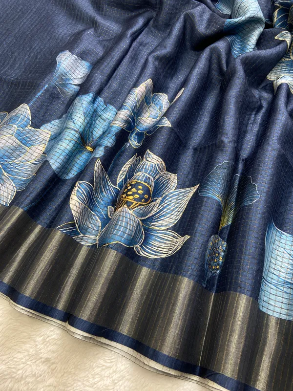 Suhasini_Blue_–_Smiling_Aesthetic_Edit_for_You_|_Soft_Tussar_Silk_Saree_with_Digital_Print,_Checks_Design_Saree_&_Digital_Print_Blouse_with_Tassels