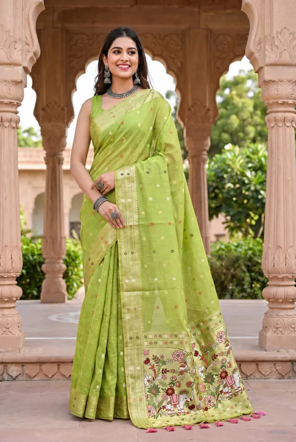 Gowri_Green_–_Divine_Wedding_Special_|_Premium_Soft_Muga_Cotton_Paithani_Saree_with_Colourful_3D_Woven_Elephant_Design_Pallu
