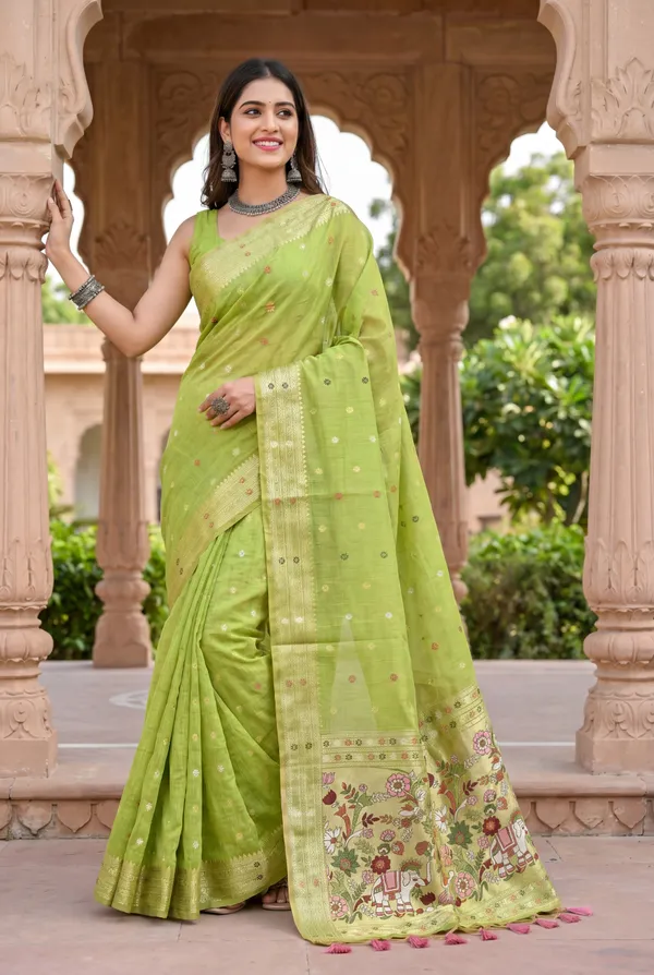 Gowri_Green_–_Divine_Wedding_Special_|_Premium_Soft_Muga_Cotton_Paithani_Saree_with_Colourful_3D_Woven_Elephant_Design_Pallu