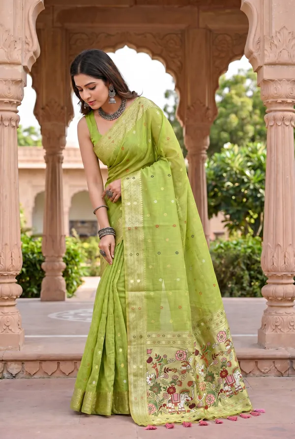 Gowri_Green_–_Divine_Wedding_Special_|_Premium_Soft_Muga_Cotton_Paithani_Saree_with_Colourful_3D_Woven_Elephant_Design_Pallu
