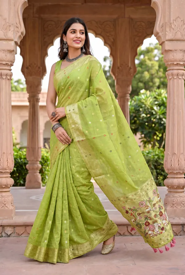 Gowri_Green_–_Divine_Wedding_Special_|_Premium_Soft_Muga_Cotton_Paithani_Saree_with_Colourful_3D_Woven_Elephant_Design_Pallu