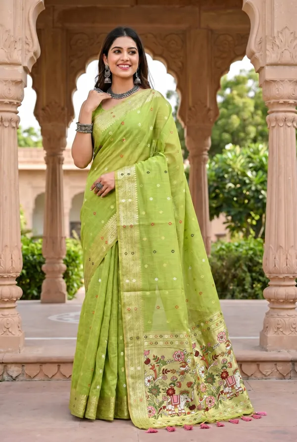 Gowri_Green_–_Divine_Wedding_Special_|_Premium_Soft_Muga_Cotton_Paithani_Saree_with_Colourful_3D_Woven_Elephant_Design_Pallu
